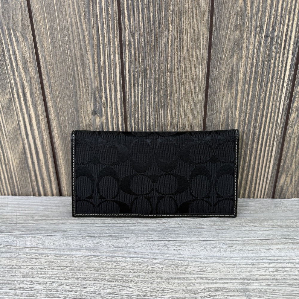 Vintage Coach Monogram Signature C Black Canvas Leather Checkbook Cover Wallet